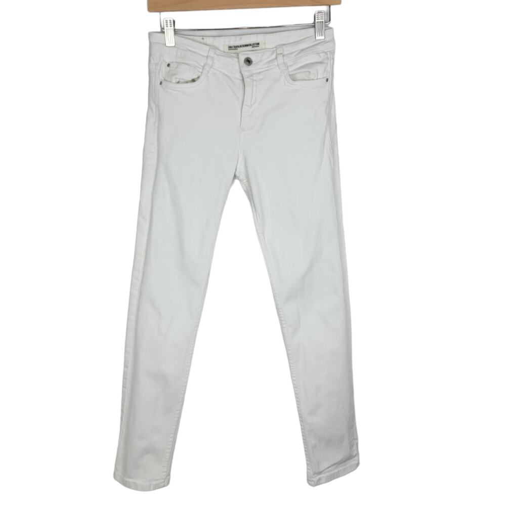 Zara Trafaluc Denim Organic Cotton White Ankle Jeans 6